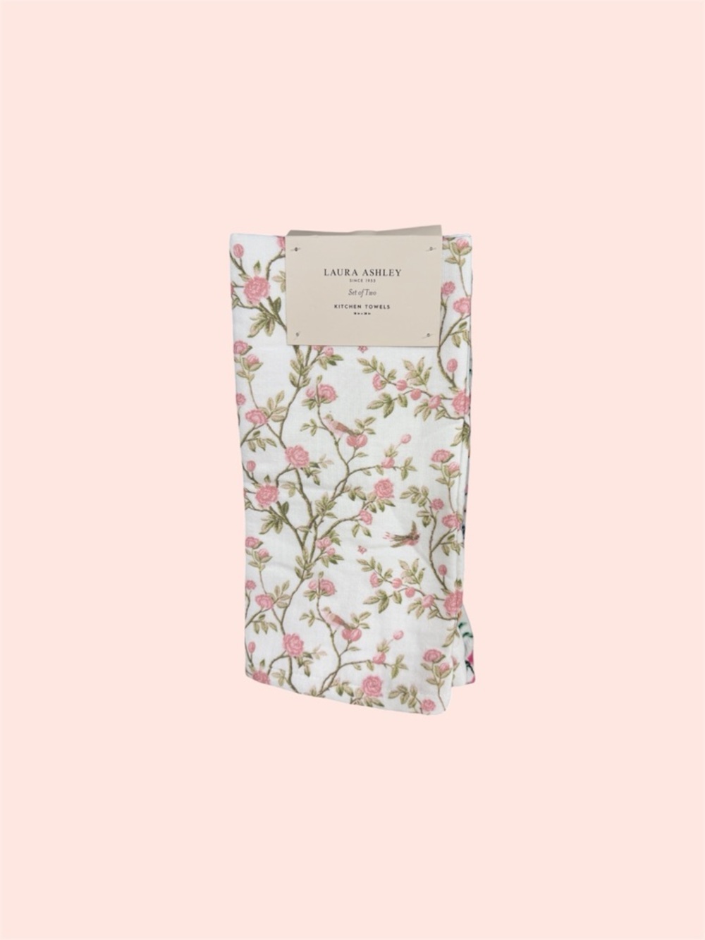 Laura Ashley Pink and Green Floral Kitchen Towels - Set of Two Eglantine de Nil. - Picture 5 of 6